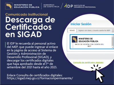 Información sobre forma de descarga de certificados en SIGAD